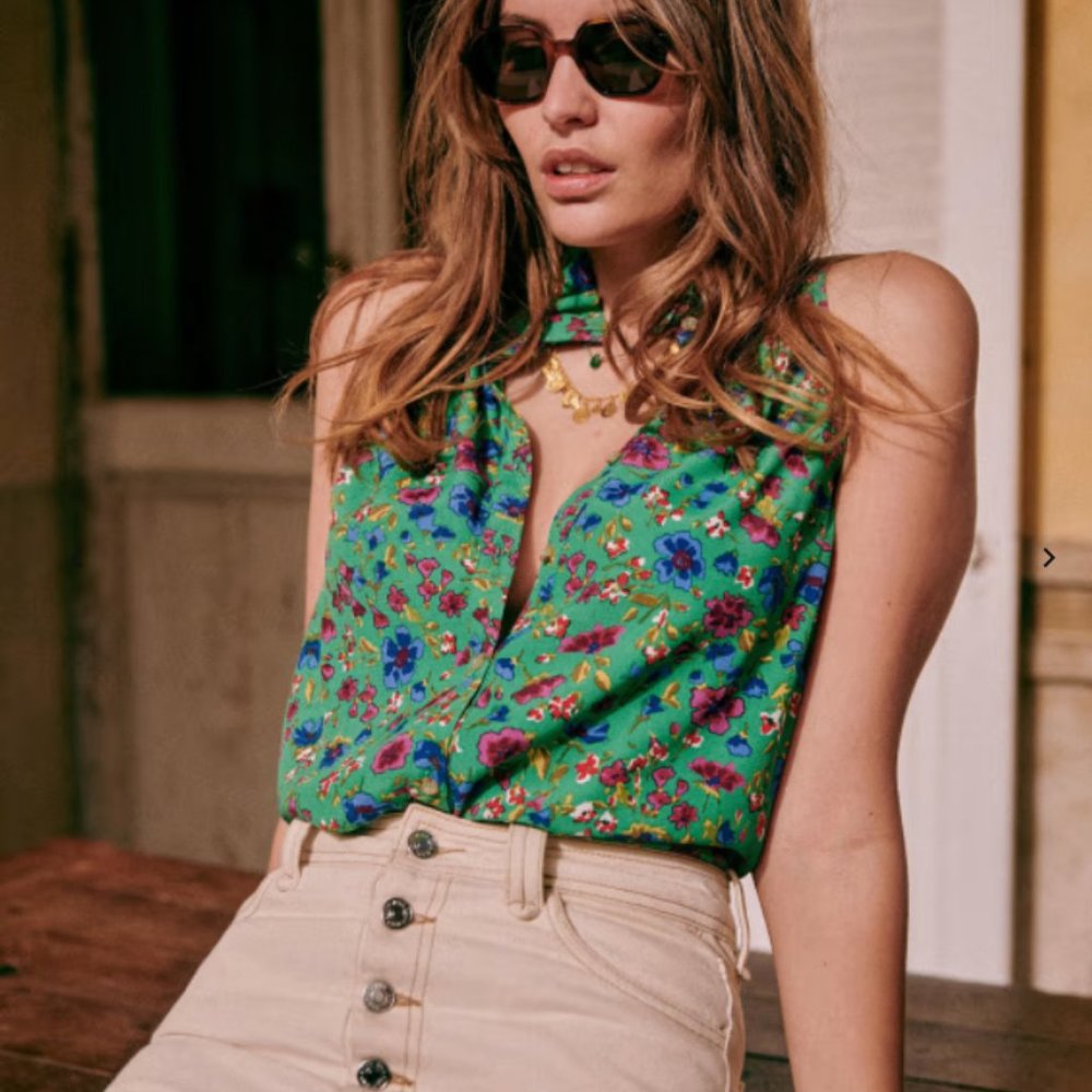 Sezane ERINA SHIRT in  Green NWOT